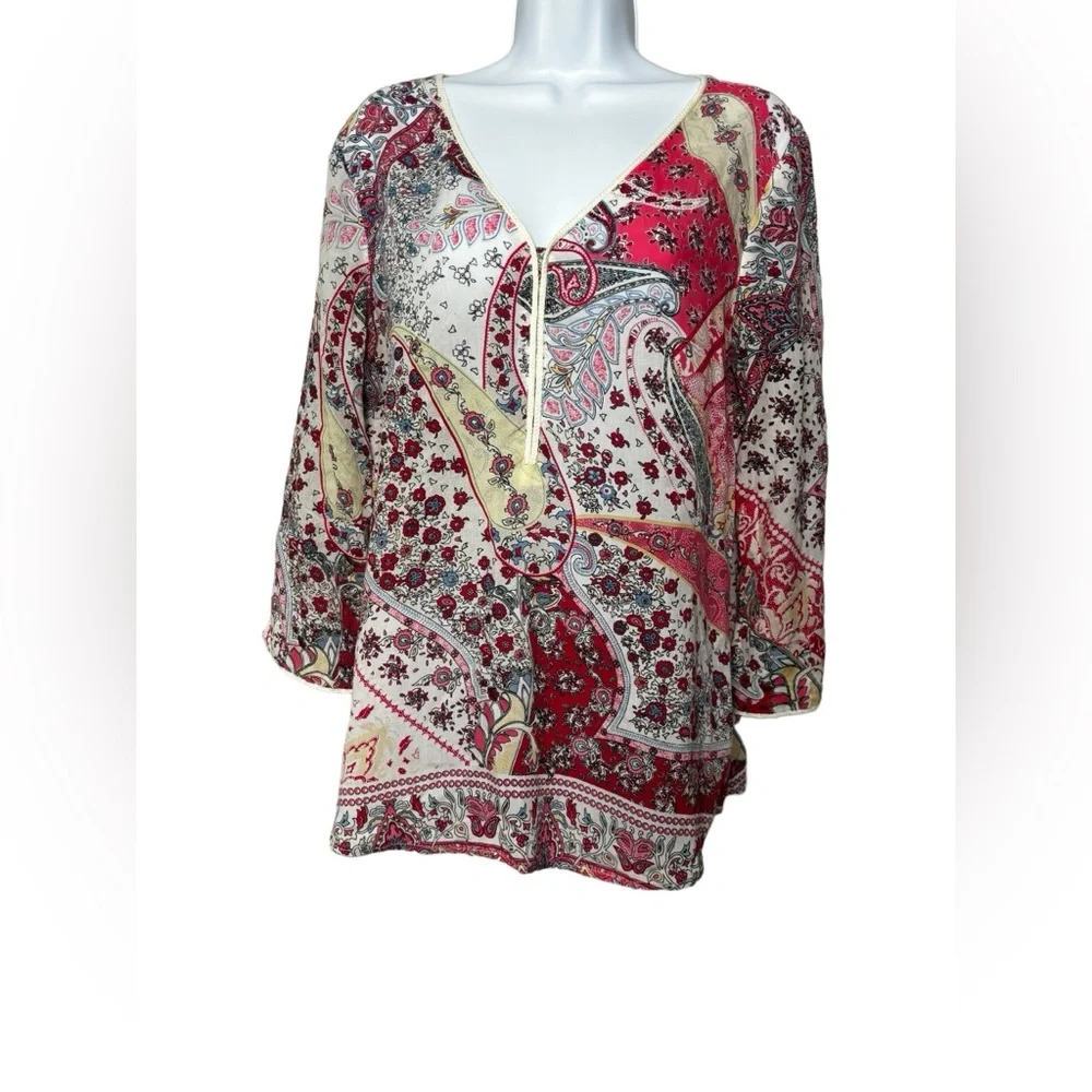 SUNDANCE CATALOG Terreza Paisley Top Size Small Crochet Fringe Detail